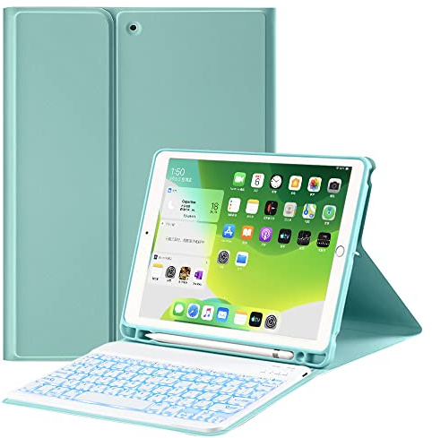 Bluetooth Keyboard Case for iPad 10.2 inch 9th/8th/7th Gen, Slim Protective Case with Pencil Holder and Wireless Detachable Backlit Keyboard, Smart Folio Cover Tablet Case for iPad 2021/2020/2019