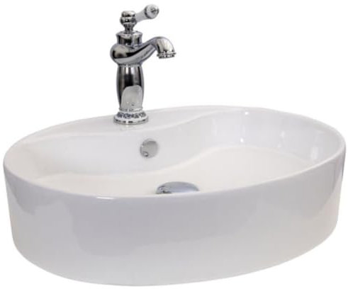 Casa Padrino Jugendstil Waschtisch Set Weiß/Silber 55 x 46 x H. 34 cm - Retro Einhebel Wasserhahn mit elegantem ovalen Waschbecken - Rustikales Bad Zubehör