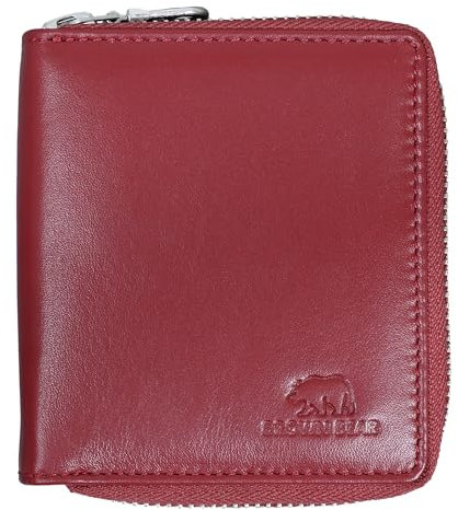BROWN BEAR Reißverschluss Geldbörse klein Leder Rot RFID-Schutz mit Münzfach - Echtleder Portemonnaie für Damen & Herren - Geldbeutel für 8 Karten - BB Max CRD