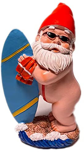 Naughty Garden GNOME Statue Surf GNOME Figurines Drôle Surf Nain Sculpture Résine Surfer Dude pour Jardin Extérieur Pelouse Balcon Décoration Intérieur Maison Bureau Ornements