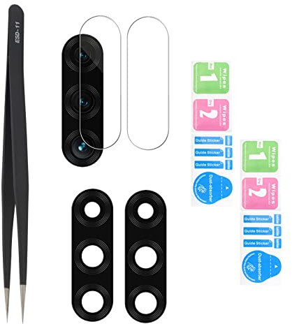 YHX-OU 6.15'' 2 Stück Kamera Linse Glas Ersatz für Huawei P30 Lite Kameraglas hinten + 2 Stück für Huawei P30 Lite Kamera Displayschutzfolie + Pinzette (Schwarz)