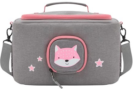JP Journey Tasche für Toniebox - Transporttasche für Tonie Figuren und Box zum Aufhängen für Reisen und Auto (Grau-Rosa Fuchs)