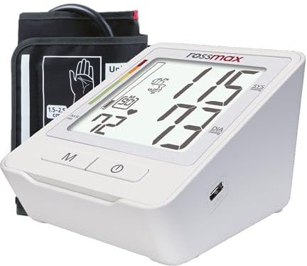 ROSSMAX Z1 – Automatisches und klinisch validiertes Oberarm-Blutdruckmessgerät - Unregelmässige Herzschläge - Manschetten und Bewegungserkennung - One-touch Betrieb - HEALTHSTYLE APP - USB Type C port