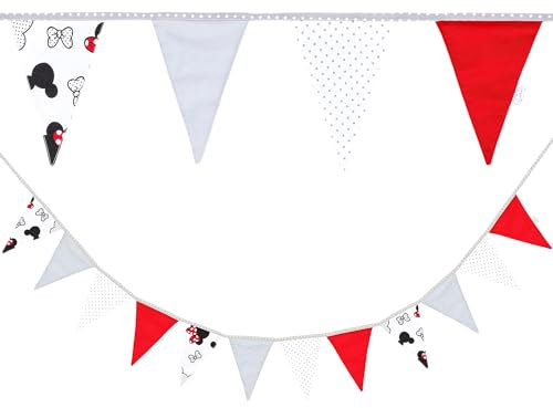 Wimpelkette Kinderzimmer Velvet Wimpel Girlande Outdoor Geburtstag Wimpelkette Stoff Deko Wetterfest 350 cm 12 Dreiecke (15 cm x 22 cm) Maus