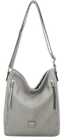 ITALYSHOP24 OBC DAMEN TASCHE Umhängetasche Schultertasche Shopper Crossbody Henkeltasche CrossOver Kunstleder Beuteltasche Handtasche Hobo Bag Reise Grau