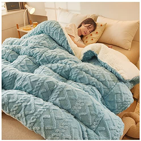 YRRA Trapunta Invernale, Coperta in Cashmere, Coperta Pesante per Letto, Piumino Matrimoniale Invernale Caldo, Coperta per Biancheria da Letto Domestica,Blu,200x230cm(4kg)
