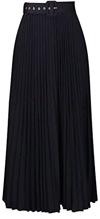 WINDEHAO Jupe longue plissée avec ceinture pour femme, style décontracté, taille élastique
