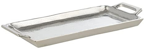 EGLO LIVING Dekotablett Savant, Tablett mit Griff zum Dekorieren, Deko Serviertablett rechteckig aus Metall in Nickel, Servierplatte 28,5 x 12,5 cm