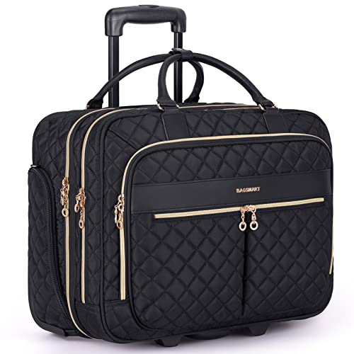 BAGSMART Laptoptasche Damen Aktentasche mit Rollen für 17,3 Zoll Laptop Rollkoffer für Arbeit Reisen Business, Schwarz, 17.7 x 9.3 x 14.2, Aktentasche