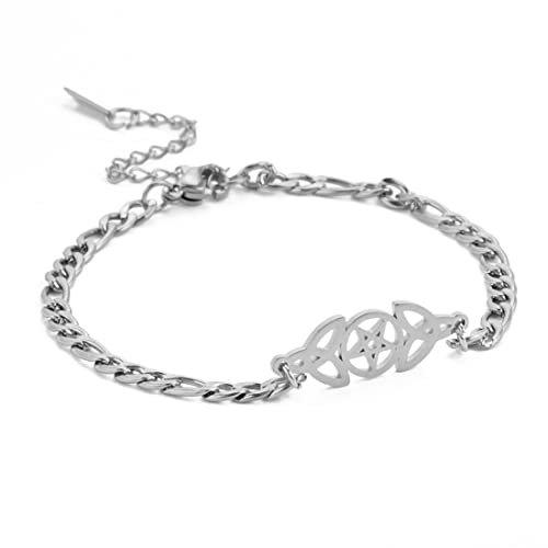 EUEAVAN Keltisches Pentagramm-Dreieck-Muster dekorativer Charme-Armband mit fünf spitzen Stern Irland-Hexe-Knoten-Fußkettchen-Schmuck Mädchen Frau (Pentagramm-Silber)
