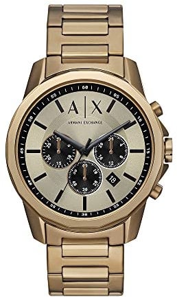 Armani Exchange Uhr für Herren, Chronographenwerk, 44MM braunes Edelstahlgehäuse mit Edelstahlarmband, AX1739