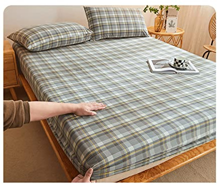 DMKD Spannbettlaken Kariert 120x200cm 150x200cm 180x200cm 200x220cm Bettlaken mit Gummizug 100% Gewaschener Baumwolle Spannbetttuch bis 28cm Matratzenhöhe (Color : Gray A, Size : 150x200+28cm/3Pcs)