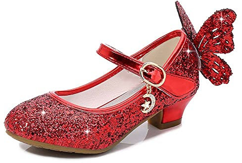 Girls Princess Shoes Toddlers Sequin Sweet Bows Sandals Little Girls Party Pumps Sparkle Wedding Dress Shoes Red 11UK Child