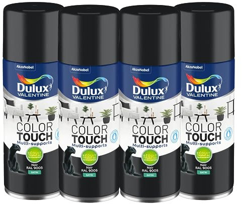 Dulux Valentine Peinture Intérieure et Extérieure Aérosol Color Touch - Satin Noir 400 ml - Lot de 4