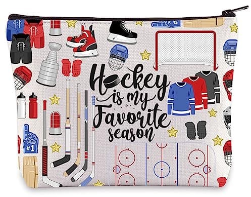 WZMPA Lustige Hockey-Kosmetiktasche Hockeyspieler Geschenk Hockey Is My Favorite Season Make-up Reißverschluss Tasche Hockey Sport Merchandise, Hockey-Saison, Kosmetiktasche