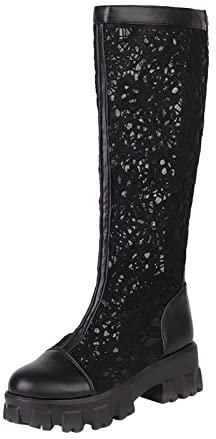 Stivali Gomma Donna Bassi Stivali con Tacco Traforati Stivali Estivi Donna Morbidi Neri Stivali Estivi Donna Traforati Alta Allacciare Tela Stivali Espadrillas Donna Zeppa Lacci Nero #2 41