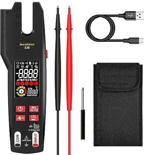 MAXRIENY Open Jaw Electrical Tester Infrared Thermometer 600A DC AC Current Clamp Multimeter VFC Capacitance Diode Amp Continuity Voltage Tester with Rechargeable Battery