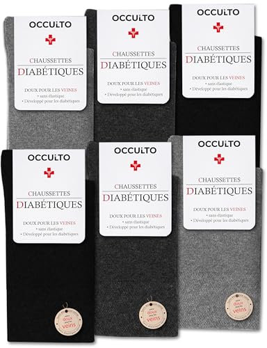 Occulto Chaussette Diabetique Homme lot de 6 (modèle: Oliver) mélange gris 39-42