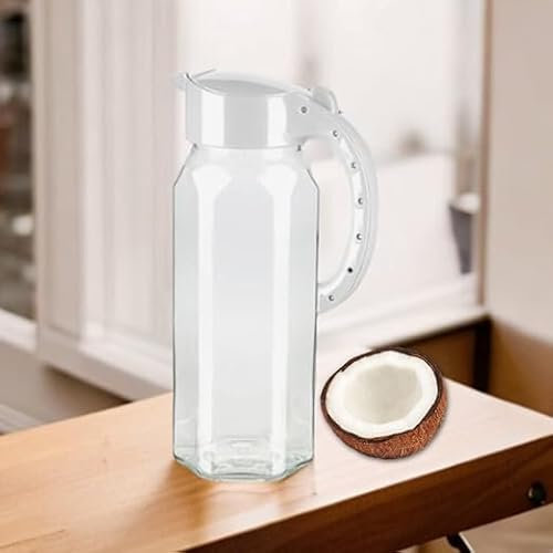 4All Caraffa in vetro da 1,5 litri con coperchio rimovibile, decanter per acqua, succo, limonata, latte, tè, caffè, bevande (bianco)
