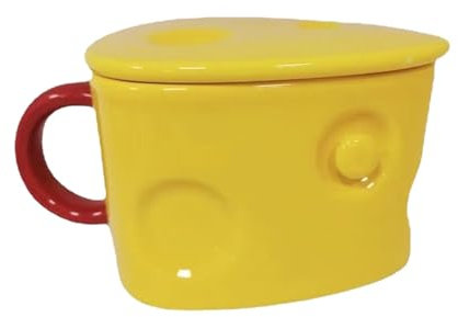 Gsycle Cute Coffee Mug with Lid, Cheese Shanped Ceramic Tea Mugs Novelty Cute Cup for Girl Hot Chocolate Mugs Kawaii Coffee Cup Aesthetic Tea Milk Cups with Handle for Home Use