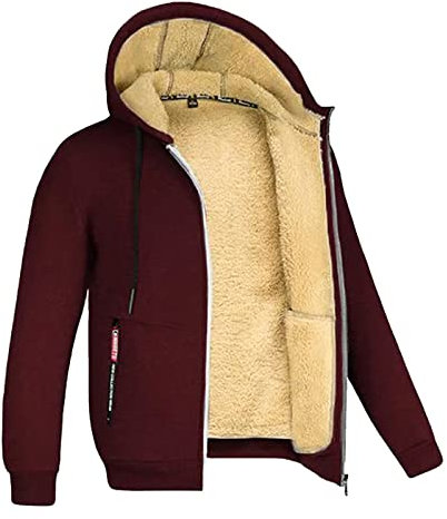 Generico Giubbotto Jeans Uomo Felpa Vintage con Zip Maglione Natale da Lavoro Invernale Pile Jack Rossa Y2K Streetwear