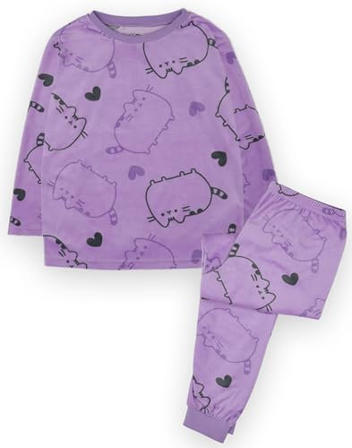 Pusheen Pigiama Girl | Loungewear in Pile Viola per Le Giovani Donne T-Shirt a Maniche Lunghe e Pantaloni a Gamba Lunga Pigiama Completo | Regalo di Merchandising per Adolescenti