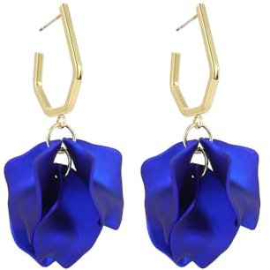 KBRPEY Ohrringe für Damen Rosenblatt Baumeln Ohrringe Mehrstufige Blütenblatt Ohrringe Elegant Tropfen Statement Quaste Blumen Ohrringe(Blau)