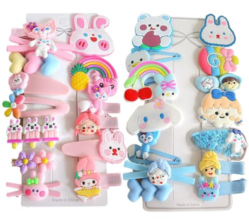 Pince Cheveux pour Filles, 28 pièces Couleur Barrette Cheveux Petite, épingles à cheveux pour cadeaux, de fête d'anniversaire pour enfants, multicolore, Lapin rose, série bleue