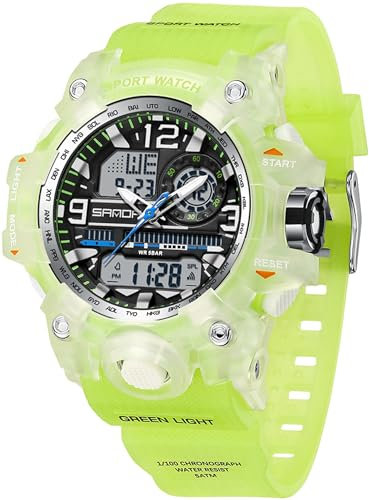 findtime Armbanduhr Damen Digital Sportuhr für Teenager Mädchen,Fluoreszierendes Grün Digitaluhr Analog Display Militär Wasserdicht Uhren