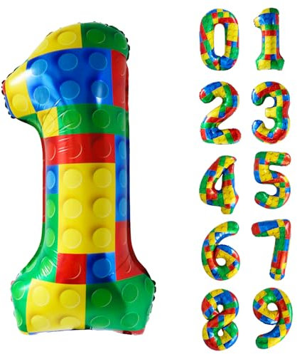 CYMYLAR 32 Zoll Baustein-Zahlenballon, bunte Zahlenblock-Folienballons, Heliumballon-Zahlen für Geburtstag, Ziegel-Mottoparty-Dekorationen (Nummer 8)