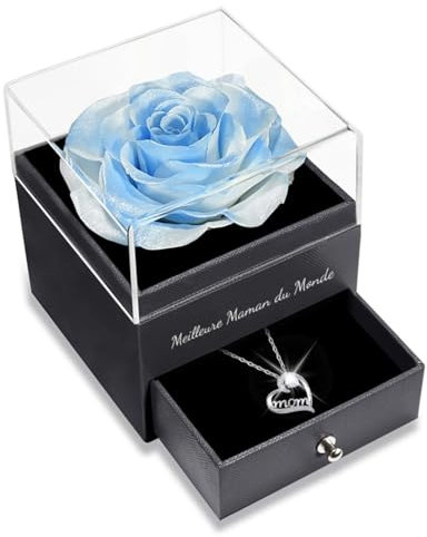 Sunia Cadeau Maman, Rose Eternelle avec Bijoux avec Argent 925 Collier, Meilleure Maman du Monde, Collier Anniversaire Femme, Coffret Rose Eternelle, Varie Fleur Préservée Cadeau Anniversaire Noel