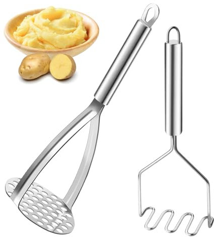 Presse-Purée, HUDDU 2 Pièces Professionnel Presse-Purée Inoxydable, Pilon à Pommes de Terre Manuel, Presse-Purée de Pommes de Terre en Acier Inoxydable Pour Légumes Et Fruits Aliments pour Bébés