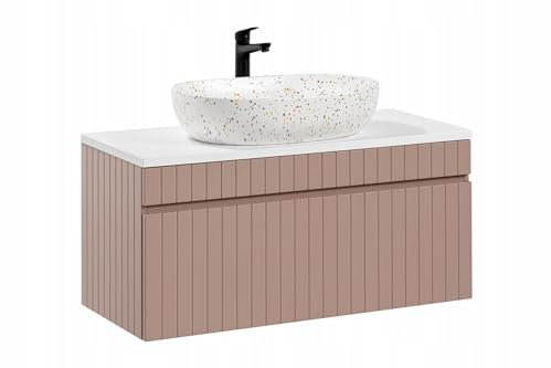 Muebles Slavic Mobile da bagno sospeso con cassetto lavabo da appoggio rosa 100 cm - mobile bagno