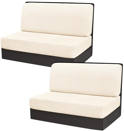 Gollense Stretch-Kissenbezüge für Wohnmobile, Dinette-Kissenbezüge, Ersatz-Sitzbezüge für Wohnwagen, Reiseanhänger, Couch, inklusive 2 Rückenlehnenbezügen und 2 Bankbezügen (T-Beige)