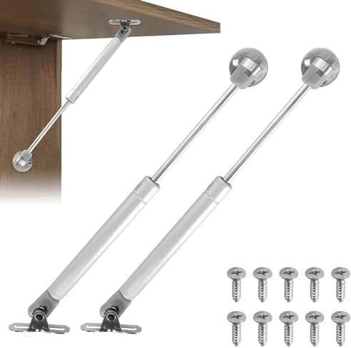 DEARBAG 2 x Gas Spring, 100N Pistons for Kitchen Doors, Pneumatic Furniture Jack, Cabinet Hinge with Screws, Shock Absorber Arm for Kitchen Furniture, Silver