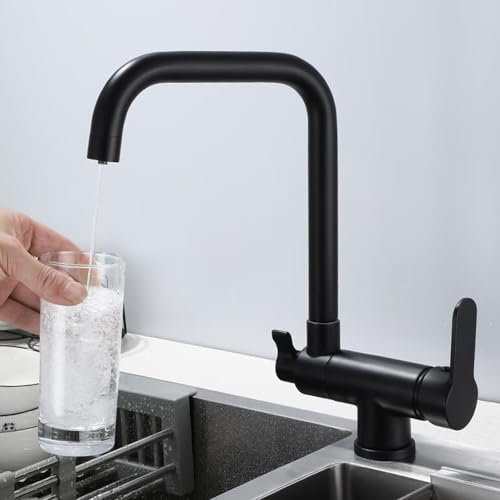 Grifo Cocina 3 Vias Osmosis Abatible Giratorio a 360° 2 Asas Latón Grifo de Cocina 3 Vias Osmosis-Negro