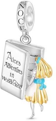 GNOCE Perle Alice's Adventures in Wonderland Charm 925 Sterling Silber für Armband Schmuck Geschenk für Frau Fit Armbänder/Halskette (Buch)
