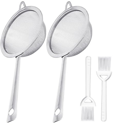 2 passoires à thé, 2 petites brosses de nettoyage, passoire à thé à mailles fines, passoire en maille, passoire avec poignée en métal, passoire à thé extra fine, filtre à café, passoire antidérapante