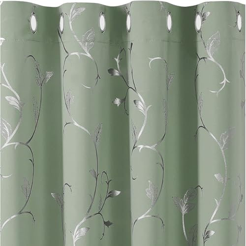 BUHUA Grau Weiß Verdunklungsvorhänge Silberfolie Wärmeisolierende Vorhänge mit Ösen Gardienen 2-Set H 260 x B 132 cm Gardinen Wohnzimmer & Schlafzimmer Thermovorhang Kälteschutz