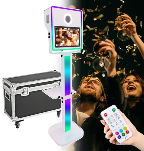 agreilduite Fotoautomat für DSLR-Kamera mit 15,6-Zoll-Touchscreen/Ringfülllicht/Flightcase, professionelle Event-Selfie-Fotoautomatenmaschine für Partys, Hochzeitsverleih,White