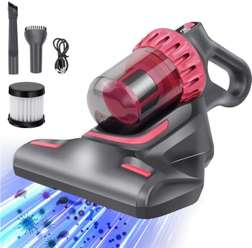Handheld Bed Mites Collector, Cordless Bed Mattress Vacuum Cleaner with UV Light, 10KPa Suction Dust Mite Vacuum Mattress Cleaner Machine with HEPA Filter, Portable Hand Vacuum for Sofa, Couch, Carpet