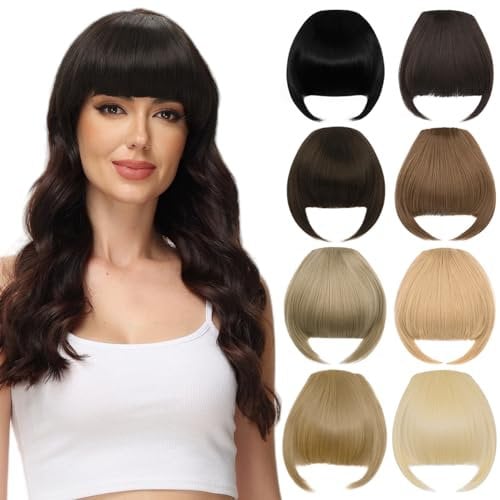 PARXITN Clip in Bangs Clip in Pony Haarverlängerungen Synthetische Flat Bang mit Schläfen Front Face Fringe Pony Haarteile Helles Aschblond für Frauen Pony Haare