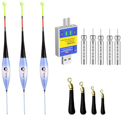 Editbar 3 Stück Led Posen Angeln Mit Bissanzeiger,AngelzubehöR Set,Posen Angeln Mit Gravity Sensing und Basis,Angel Zubehör Zum Tauchgebiet Angeln Am See, Fluss Oder Teich