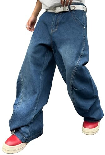 Zewool Jeans Baggy para Hombre con Costuras Irregulares – Pantalones de Denim de Pierna Ancha Y2K Hip Hop Moda Casual Ajuste Suelto Corte Recto Fit Relajado Skater Skateboard,B10 Azul,L