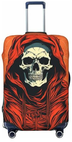 KWQDOZF Totenkopf, Magie, Sensenmann, Tod, rot, elastische Reisegepäckabdeckung, Reisekoffer-Abdeckung für Kofferraum, 19''-32'', Gepäckschutzhülle