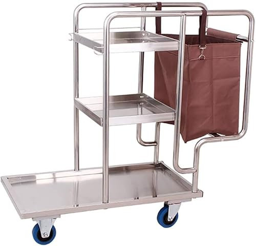 Bewegliche Wagen, Haushalts-Servierwagen, kommerzieller Edelstahlwagen mit beweglicher Tasche, Hotel-Reinigungswagen mit leisen Rädern, Tragkraft 50 kg,B,102 * 45 * 97Cm