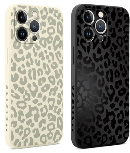 Coalbooliy 2 pezzi Cover per Apple iPhone 15 Pro 6,1, Nero Bianco Custodia Aesthetic Leopardato Motive Donne Design Cellulare Silicone Bumper Fotocamera Protezione Case per Ragazze, 06