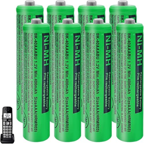 BK-40AAABU Batterie Ricaricabili AAA 400mah 1,2v per Cordless Gigaset, NI-MH Pile Ricaricabili AAA 400 mah per Panosonic Telefoni Cordless - confezione da 8