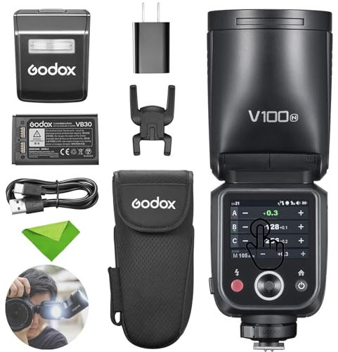 Godox V100 N V100-N 100Ws TTL Flash for Nikon Camera, 400 Full Power Flashes, 1.7s Recycle Time, 2.4G Wireless with External Flash, HSS Speedlight, Touchscreen Flash Speedlight Speedlite (V100N)