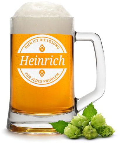 polar-effekt Bierkrug Glas 0,5 Liter mit Gravur für Männer - Bierglas mit Namen - Geschenk zum Vatertag - Glas für Pils, Lager und Export - Extra spülmaschinenfest